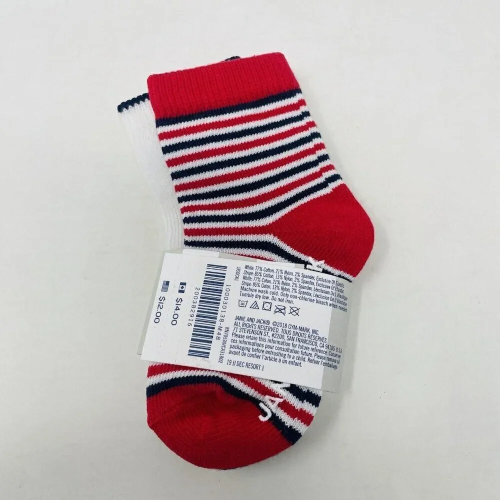 Janie and Jack‎ Baby Boys 6-12 Months Puppy Dog and Striped Sock 2 Pack in White